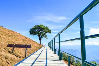 Mae Hong Son, Tayland 'da Walkway ve Blue Sky ile Manzaralı Dağ Görüşü