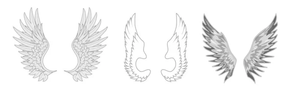 Výběr Jednoduchých Kreseb Křídel Andělů Ptáků Zásoba Vektorových Obrázků — Stockový vektor