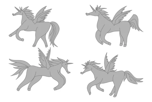 Compilation Licornes Animaux Mythiques Gris Croquis Image Dessin Doodle — Photo