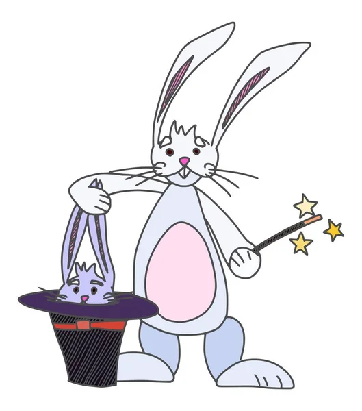 魔術師のウサギは彼の帽子から動物を取り出します ストック画像 — ストック写真