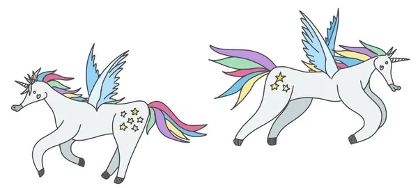 Los Unicornios Son Animales Fabulosos Con Melena Brillante Dibujo Plano — Foto de Stock