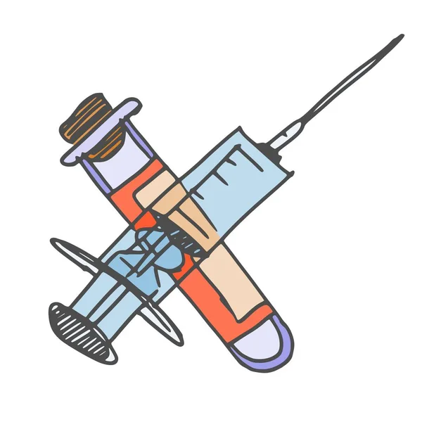 Injekční Stříkačku Injekční Lahvičku Léky Doodle Sketch Picture Stock Fotky — Stock fotografie