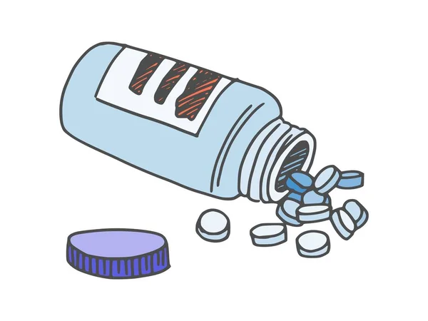 Διάσπαρτα Χάπια Και Ένα Μπουκάλι Φάρμακο Doodle Σκίτσο Εικόνα Απόθεμα — Φωτογραφία Αρχείου