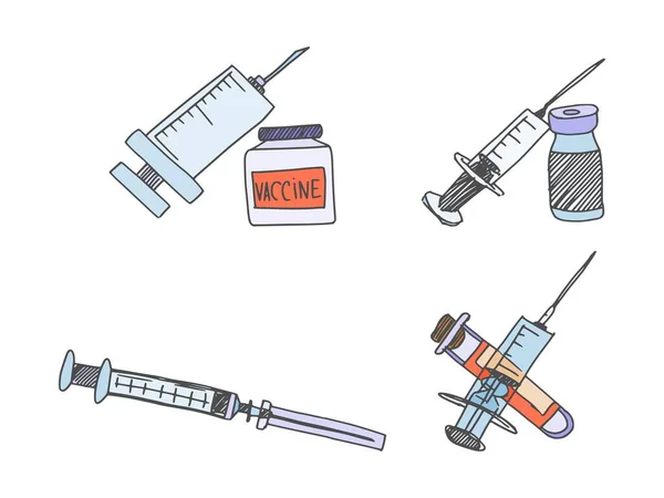 Injekční Stříkačky Vakcinační Lékařské Zásoby Obrázek Doodle Skica Stock Fotky — Stock fotografie