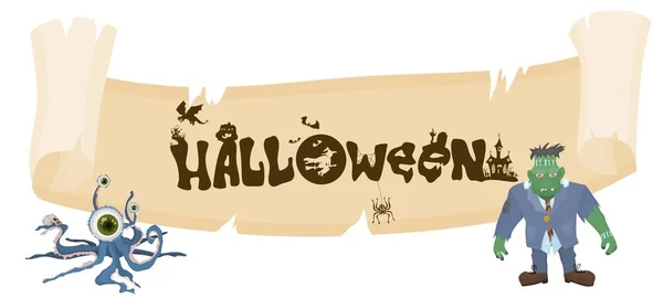 Große Schriftrolle Und Monster Für Halloween Feiertage Cartoon Bild — Stockfoto