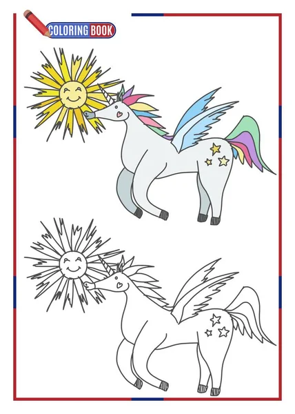 Libro Colorare Animale Fantasia Unicorno Immagine Scarabocchiare — Foto Stock