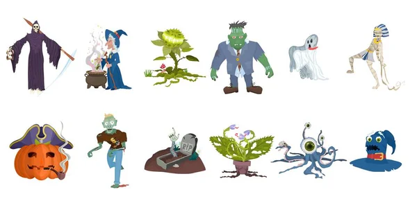 节日万圣节女巫和怪物的大量角色选择 — 图库照片