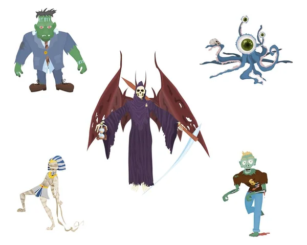 Uma Seleção Personagens Para Feriado Demônios Monstros Halloween — Fotografia de Stock