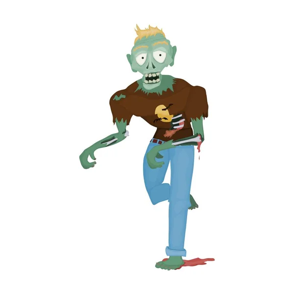 Potwór Zombie Wypełzający Grobu Zielony Blady Ranny Obraz Płaski Styl — Zdjęcie stockowe