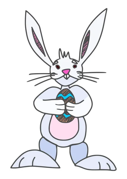 Bunny Holding Egg Paws Easter Holiday Sketch Picture Image — Stock Photo, Image