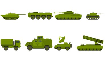 Tanklar ve askeri teçhizat topçular için tehlikeli silahlardır. stok vektör düz biçimi
