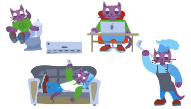 characters funny purple cats good characters comics. stock vector image clipart