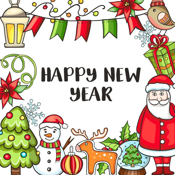 Uroczyste Boże Narodzenie Nowy Rok Tle Mikołajem Dekoracje Świąteczne Ilustracja — Wektor stockowy