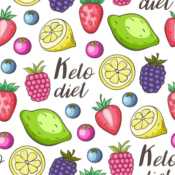 Seamless Pattern Fruits Berries Keto Diet Low Carb Food Ketogenic — Stock Vector