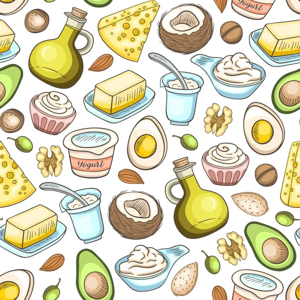 Seamless Pattern Products Keto Diet Fats Proteins Low Carb Food — Stock Vector