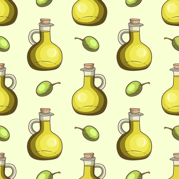 Seamless Pattern Olive Oil Hand Drawn Vector Background — Stock Vector