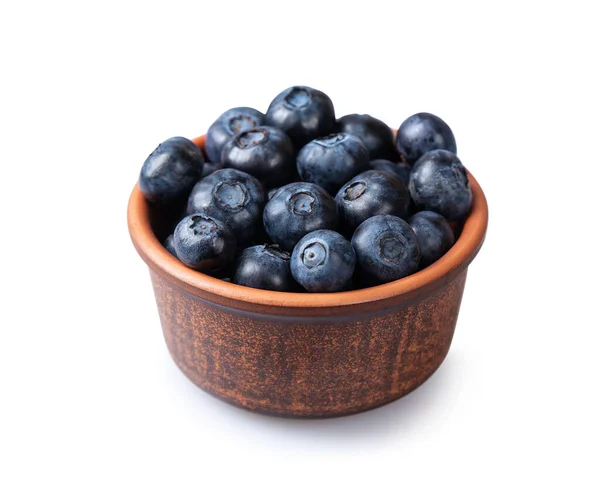 Fresh Blueberries Small Brown Plate White Background — Stock Photo, Image