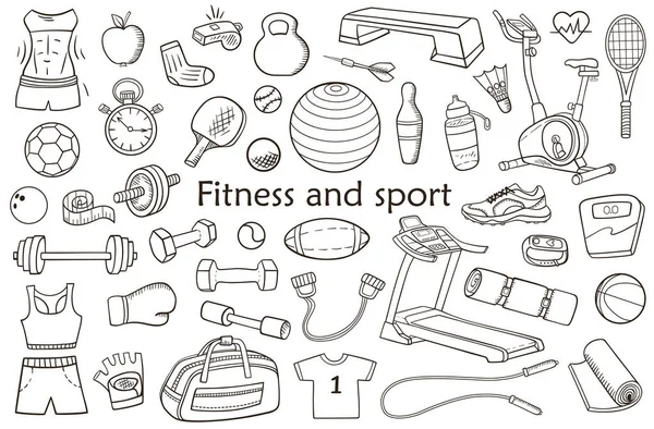 Χειροποίητα Doodle Fitness Και Αθλητικά Στοιχεία Σχεδιασμού Υγιεινός Τρόπος Ζωής — Διανυσματικό Αρχείο