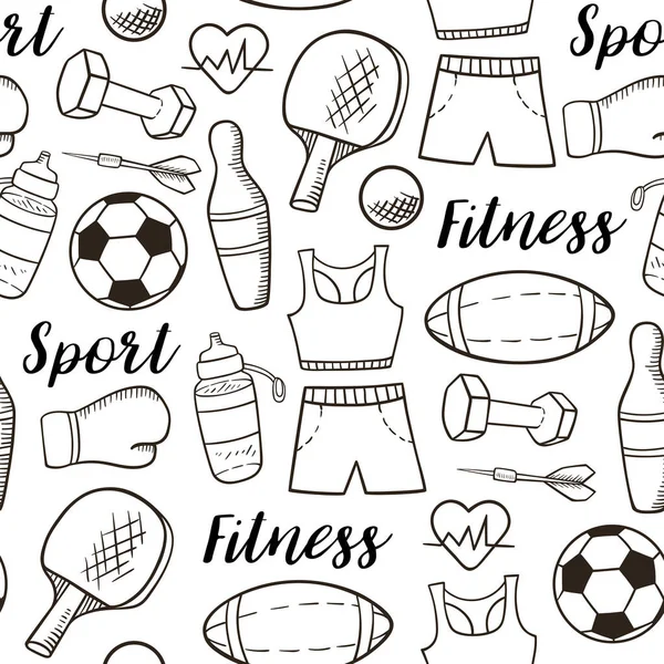 Χειροποίητα Doodle Φυσικής Κατάστασης Και Του Αθλητισμού Απρόσκοπτη Μοτίβο Υγιεινός — Διανυσματικό Αρχείο