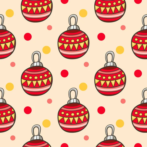 Festliches Weihnachtsmuster Mit Rotem Weihnachtsschmuck Handgezeichneter Doodle Vektor Hintergrund — Stockvektor