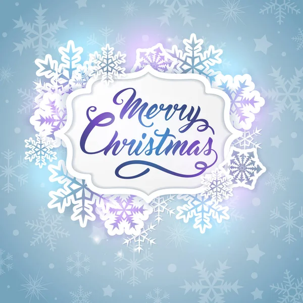 クリスマスバナー 挨拶の碑文と雪片 メリークリスマスレタリング クリスマスカードのデザイン — ストックベクタ