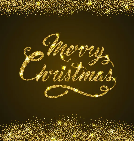 金色の輝き茶色の背景にクリスマスグリーティング碑文 クリスマスカードのデザイン — ストックベクタ