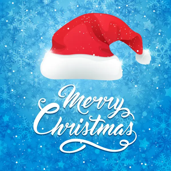 Голубой Рождественский Фон Шляпе Санта Клауса Рождеством Дизайн Рождественской Открытки — стоковый вектор