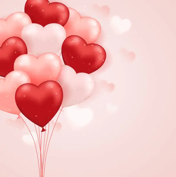 Red Pink Heart Balloons Pink Background Valentine Day Greeting Card — 스톡 벡터