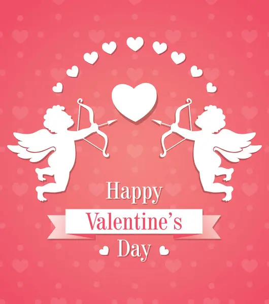Открытка День Святого Валентина Двумя Бумажными Чашками Сердцами Розовом Фоне — стоковый вектор