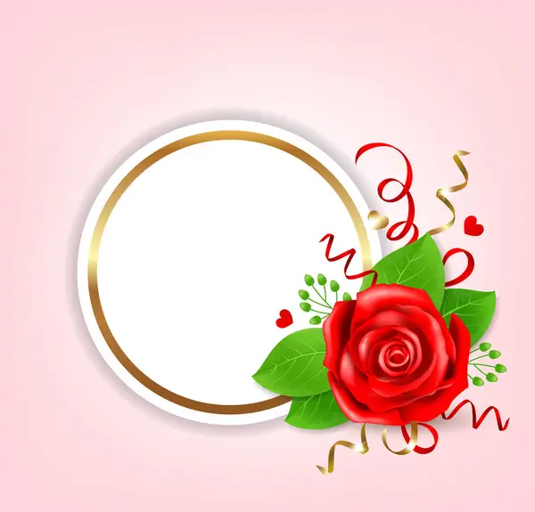 Decorative Romantic Banner Valentine Day Red Rose — Stock Vector