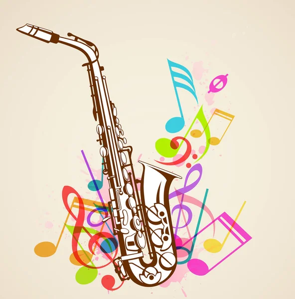 Abstrakter Hintergrund Mit Noten Und Saxophon — Stockvektor
