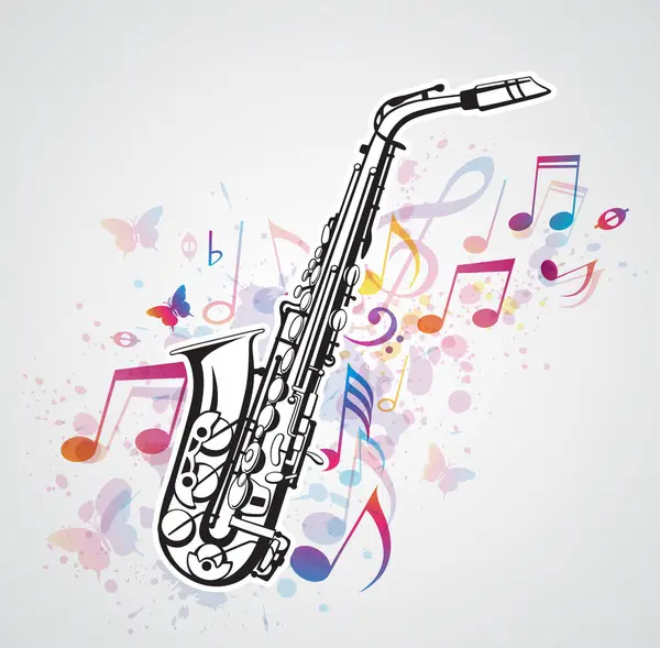Fondo Vectorial Abstracto Con Notas Musicales Saxofón — Vector de stock