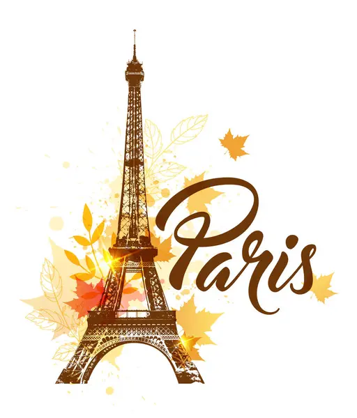 Vektorhintergrund Mit Eiffelturm Und Herbst Ahornblättern — Stockvektor