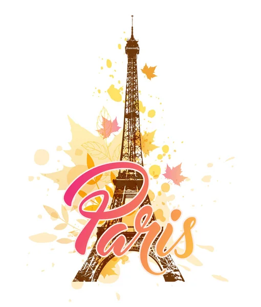 Vektorhintergrund Mit Eiffelturm Und Fallenden Ahornblättern — Stockvektor