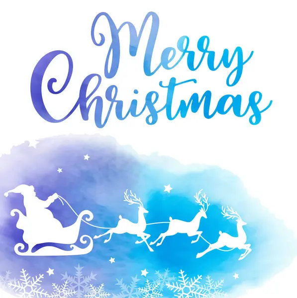 带着圣诞老人和问候语的矢量假日背景 蓝色水彩画圣诞卡 — 图库矢量图片