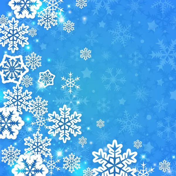 Αφηρημένη Διάνυσμα Χριστουγεννιάτικη Κάρτα Λευκό Χαρτί Νιφάδες Χιονιού Μπλε Φόντο — Διανυσματικό Αρχείο
