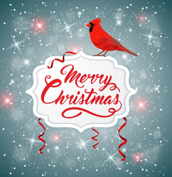 Διάνυσμα Χριστουγεννιάτικο Πανό Κόκκινο Καρδινάλιο Πουλί Και Επιγραφή Χαιρετισμού Καλά — Διανυσματικό Αρχείο