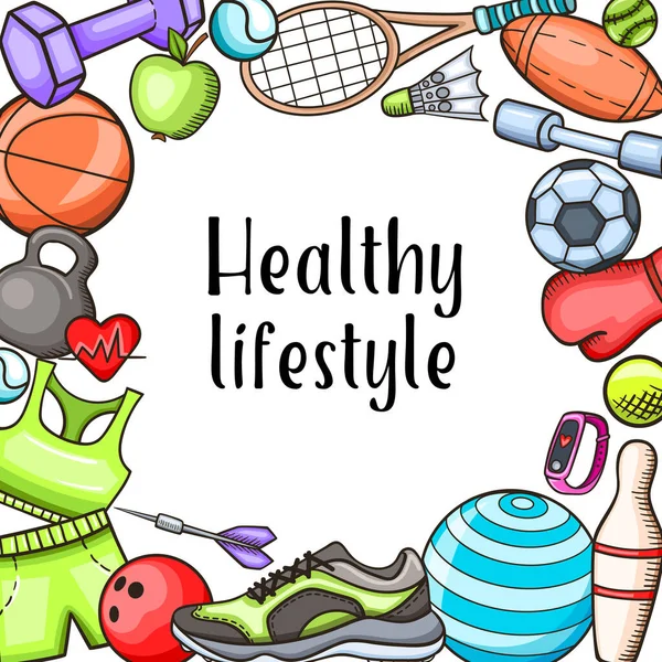 Kézzel Rajzolt Firka Fitness Sport Háttér Egészséges Életmód Koncepció Vektorillusztráció Stock Illusztrációk
