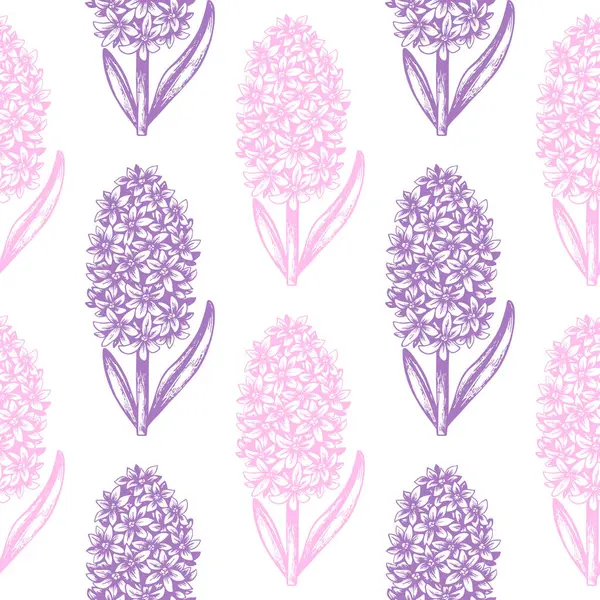 Vintage Seamless Pattern Spring Flowers Hyacinth Hand Drawn Vector Illustration — Stock Vector