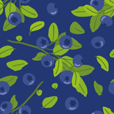 Canlı yaban mersinleri ve taze yeşil yapraklar içeren büyüleyici ve pürüzsüz bir desen, doğal bir zevk hissi uyandırıyor..