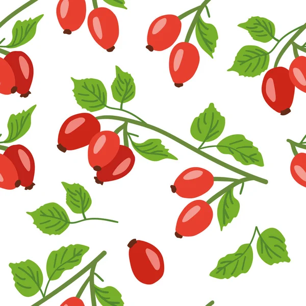 Herkkä Saumaton Kuvio Jossa Elinvoimainen Ruusunmarja Rehevät Vihreät Lehdet Mikä — vektorikuva