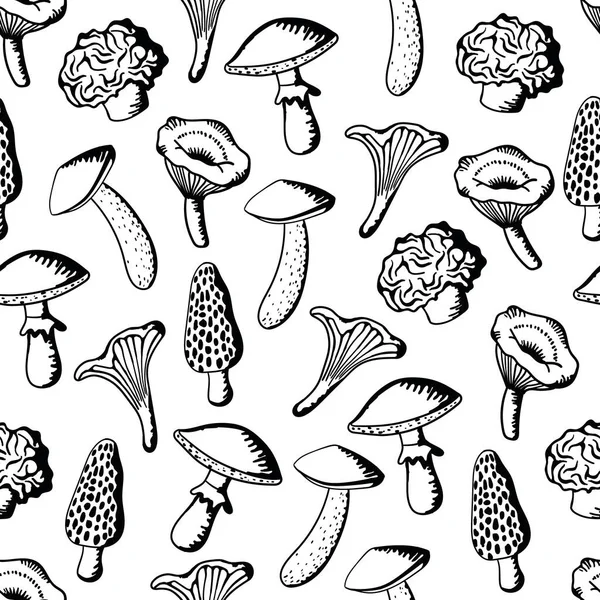 Ein Monochromes Nahtloses Muster Mit Einer Reihe Von Pilzen Das Stockillustration
