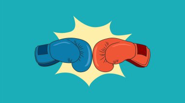 Kırmızı ve mavi boks eldivenleri. Dövüş sporu. Dövüş maçı.