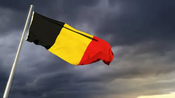 Vacker Belgien Flagga Tunga Mörka Moln Bakgrund Abstrakt Illustration — Stockfoto
