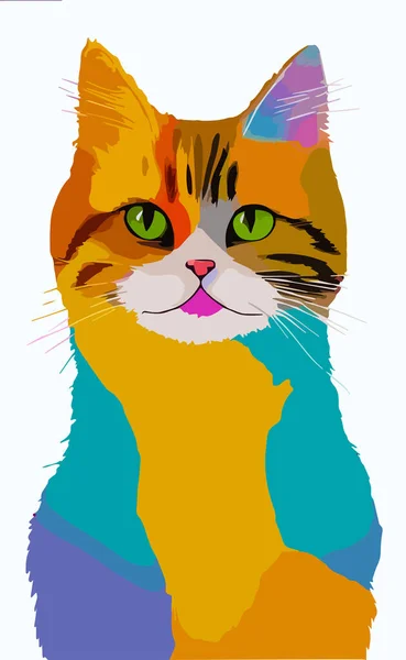 Wektor Kolorowy Kot Cute Kitten Rysunek Sztuki Ilustracja Zwierząt Izolowane — Wektor stockowy