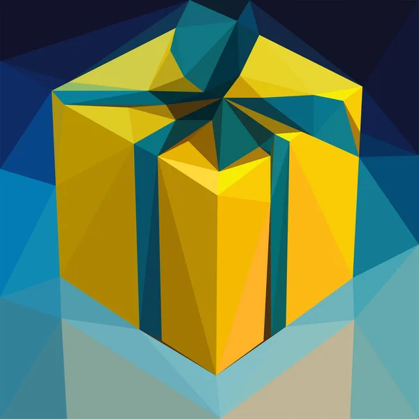 Желтый Вектор Подарок Низкий Поли Полигональная Геометрическая Коробка Изолированы Синем — стоковый вектор