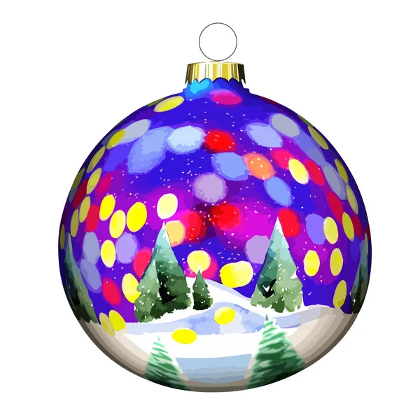 Vector Aquarel Magie Kerstbal Voor Sparren Met Winterlandschap Multicolor Geschilderd — Stockvector