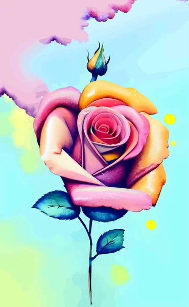 Roses Vectorielles Aquarelle Isolées Sur Fond Bleu Pastel Peint Carte — Image vectorielle