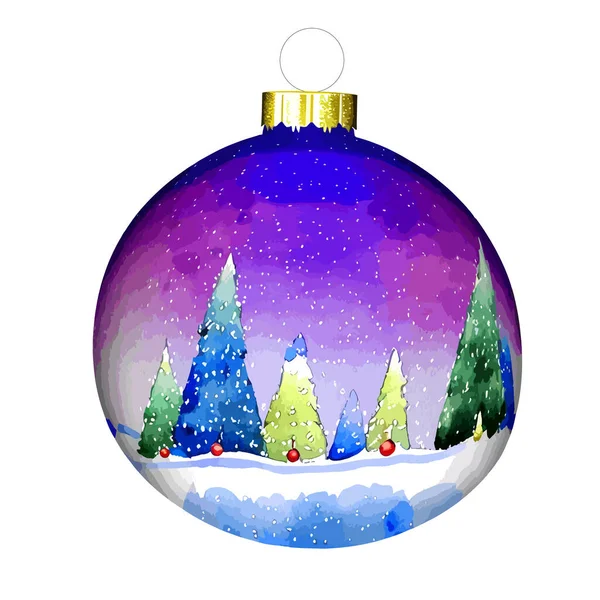 Διάνυσμα Ακουαρέλα Μαγεία Χριστουγεννιάτικη Μπάλα Για Έλατο Χειμερινό Τοπίο Πολύχρωμο — Διανυσματικό Αρχείο