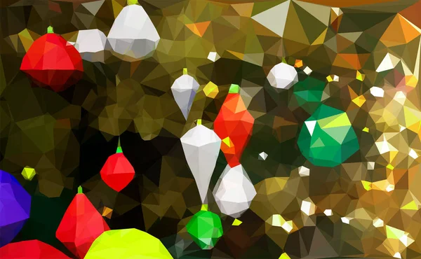 Arbre Noël Décoré Avec Des Jouets Poly Bas Colorés Boules — Image vectorielle